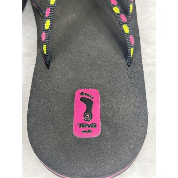 Teva Women's Flip Flops Sandal Black Pink Green Size 5 - Picture 4 of 7